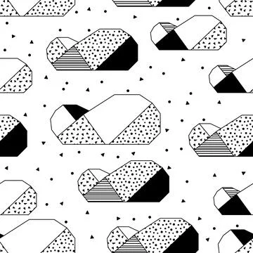 Pattern with origami clouds. Paper symbolic decorative objects. Stock Illustration