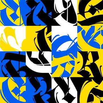 Pattern, ornament in the Gothic style. Vector. Colored letter symbols in squa Stock Illustration