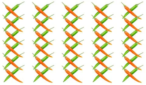 Pattern ornament interlaced red green chili pod sharp vertical parallel white Stock Photos