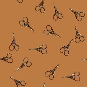 Pattern Ornate antique scissors hand drawing vintage design Stock Illustration