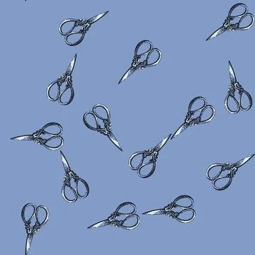Pattern Ornate vintage sewing scissors illustration Illustrazione stock