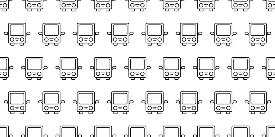 Pattern outline Bus in row. Linear public Transport seamless print. Contour icon Stock Illustration