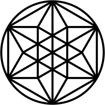 Pattern, overlapping triangles and squares, black color lines inside circle. Stock Illustration