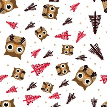 Pattern with owl and christmas trees Stock Illustration