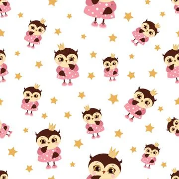 Pattern with owl in crown Stock Illustration