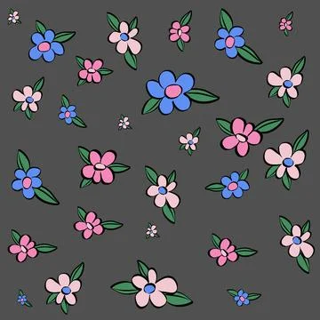 Pattern painted flowers on a dark background Stock Illustration
