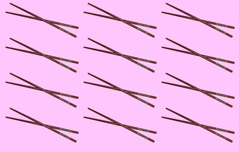 Pattern with a pair of sushi sticks on a pink background. Stock Illustration