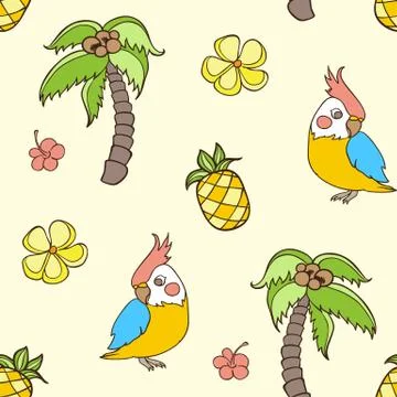 Pattern with palm tree and parrot. Stock Illustration