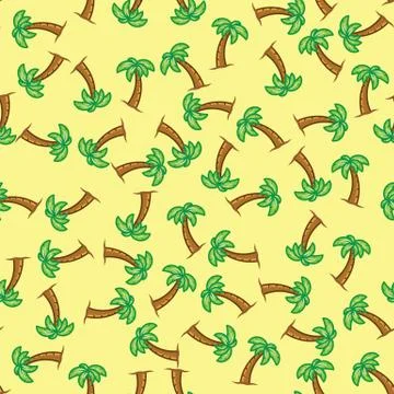 Pattern palm tree on yellow background. Seamless pattern palm tree. Stock Illustration