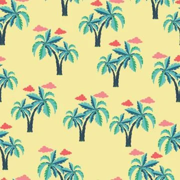 Pattern with Palm trees and clouds. イラスト素材