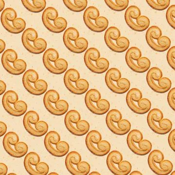 Pattern of Palmier puff pastry on textured brown background Stock Photos