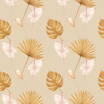 Watercolor tropical banner with dry pampas grass and gold textures. Hand  painted exotic plant isolated on white background. Floral illustration for  design, print, fabric or background. Stock Illustration by ©Derbisheva  #401408112