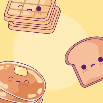 Pattern of pancakes with waffle and slice bread イラスト素材