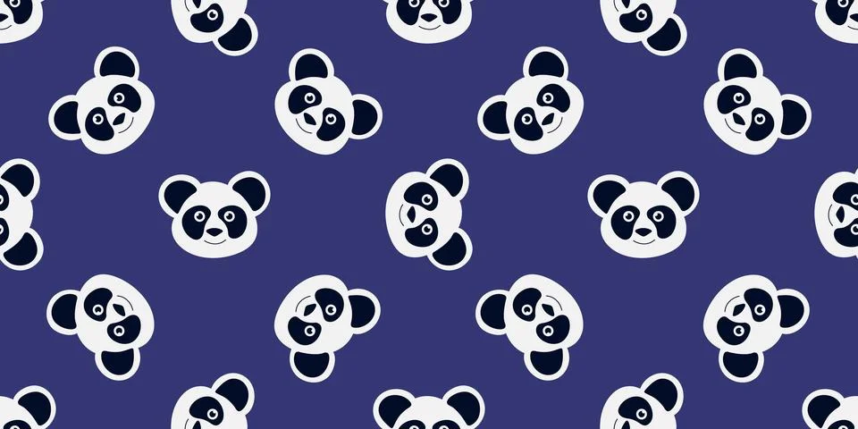 Pattern with Panda head on purple background. Muzzle of cute black white Chinese Stock Illustration