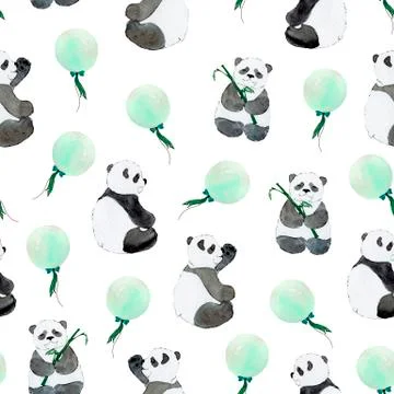 Pattern with pandas and baloons Stock Illustration