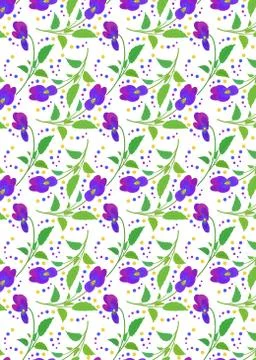 Pattern with Pansy flowers and multicolor circles. Stock Illustration