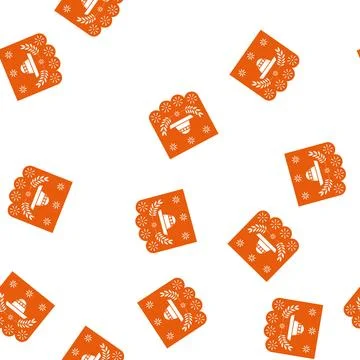 Pattern Papel picado orange banner with sombrero and flowers Stock Illustration