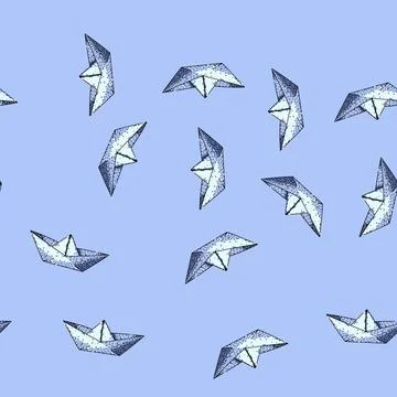 Pattern Paper boat drawing illustrating childhood adventures and freedom Stock Illustration