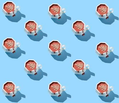 Pattern of paper cups with coffee, handmade Stock Illustration