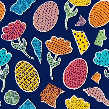 Pattern with paper tulips, eggs Illustrazione stock