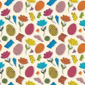 Pattern with paper tulips, eggs Illustrazione stock