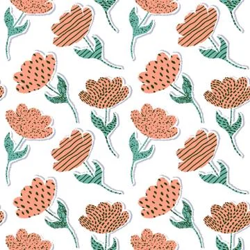 Pattern with paper tulips Stock Illustration