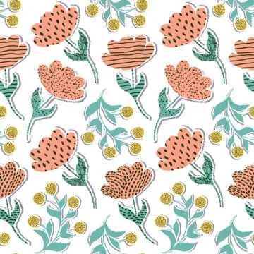 Pattern with paper tulips Stock Illustration