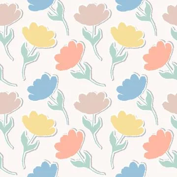 Pattern with paper tulips Stock Illustration