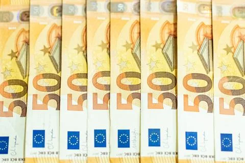 Pattern part of 50 euro banknote close-up. Finance money. Banknotes of the Eu Stock Photos