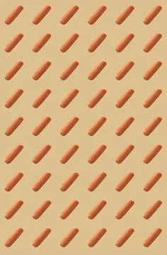 A pattern with a part of a sausage on a beige background. Grocery background. Stock Photos