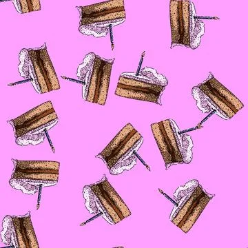 Pattern party birthday cake piece sketch hand drawn イラスト素材