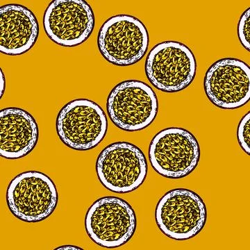 Pattern passion fruit cut sketch hand drawn Stockillustratie