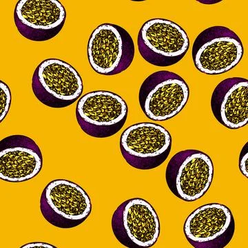 Pattern passion fruit slice sketch hand drawn Stock Illustration