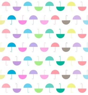 Pattern of pastels color flat umbrellas on white background, vector Stock Illustration