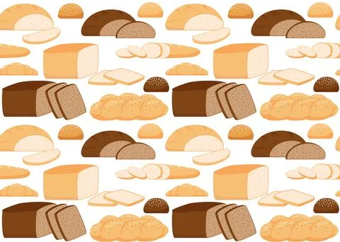 Pattern from pastry bread from wheat, whole grain and rye, bakery food, bun Stock Illustration