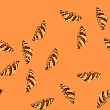 Pattern pastry croissant sketch hand drawn Stock Illustration