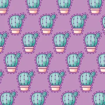 Pattern patches of cactus in pots plants Stock Illustration