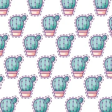Pattern patches of cactus in pots plants イラスト素材