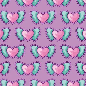 Pattern patches of hearts with wings Illustrazione stock