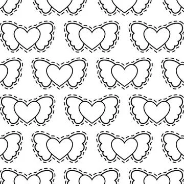 Pattern patches of hearts with wings Illustrazione stock