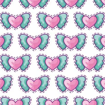 Pattern patches of hearts with wings 库存插图
