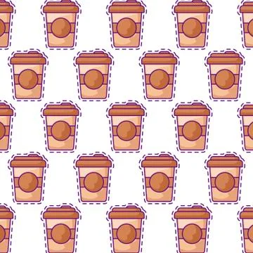 Pattern with patches of plastic coffee drink Illustrazione stock