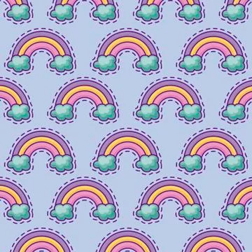 Pattern of patches with rainbow and clouds Stock Illustration