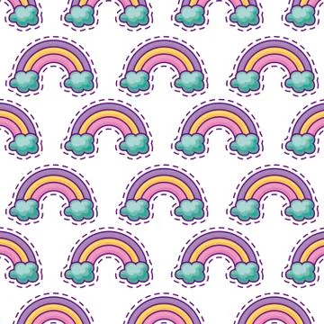 Pattern of patches with rainbow and clouds Stock Illustration