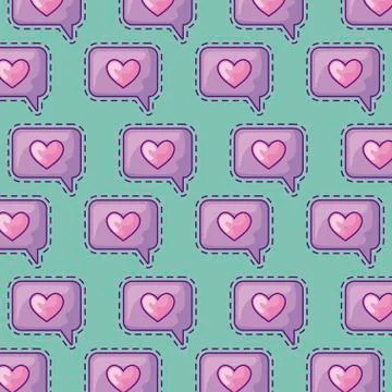 Pattern with patches of speech bubbles and hearts Illustrazione stock