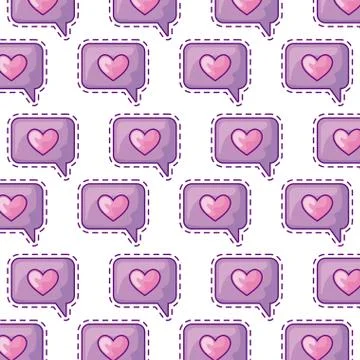 Pattern with patches of speech bubbles and hearts Illustrazione stock