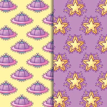 Pattern patches of unidentified flying objects and stars Stock Illustration