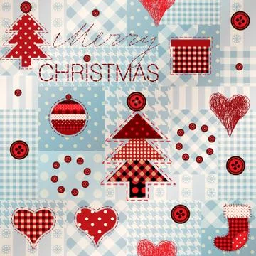 Pattern in patchwork style Merry Christmas. 스톡 일러스트