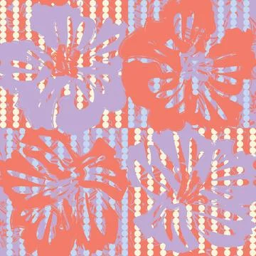 Pattern on Pattern Brush stroke hibiscus flower textile pattern design in c.. Stock Illustration