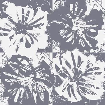 Pattern on Pattern Brushstroke Hibiscus floral textile pattern design in gr.. Stock Illustration